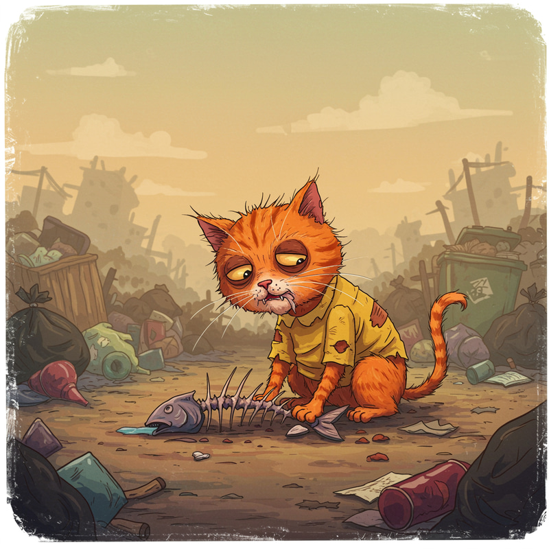 Poor Orange Kitten in Garbage Dump Cartoon Poor Orange Kitten in Garbage Dump Cartoon