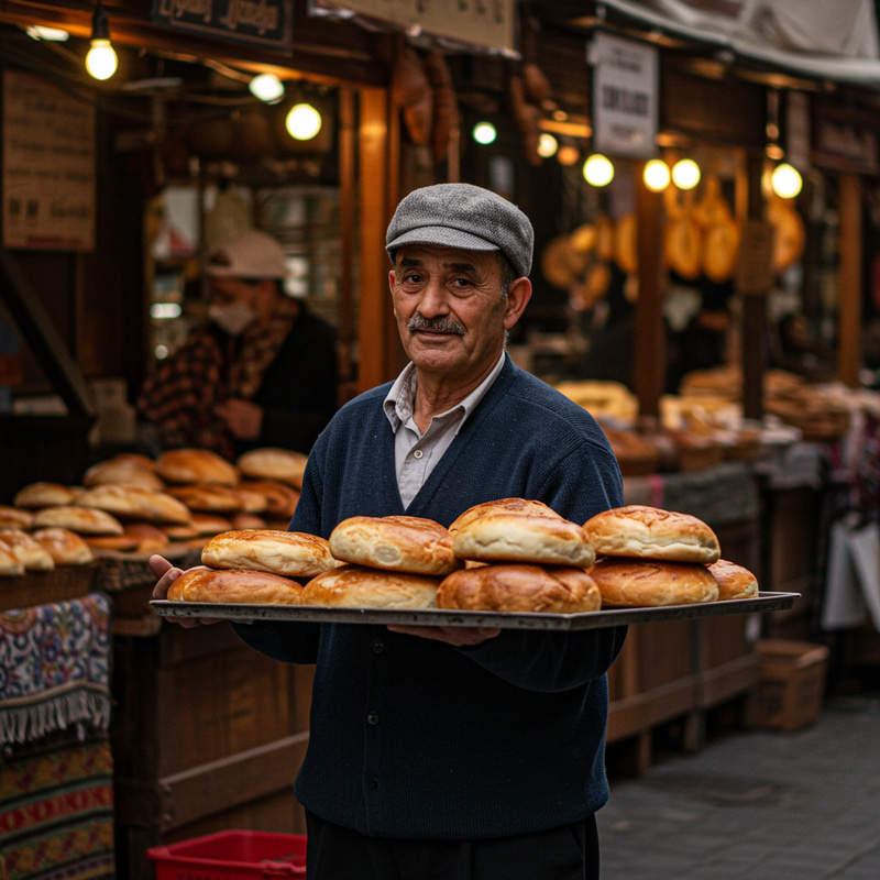 Charming Street Bread Seller in Vibrant Marketplace