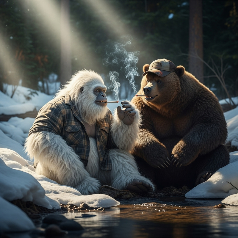 Yeti and Bear Smoking: Unusual Encounter