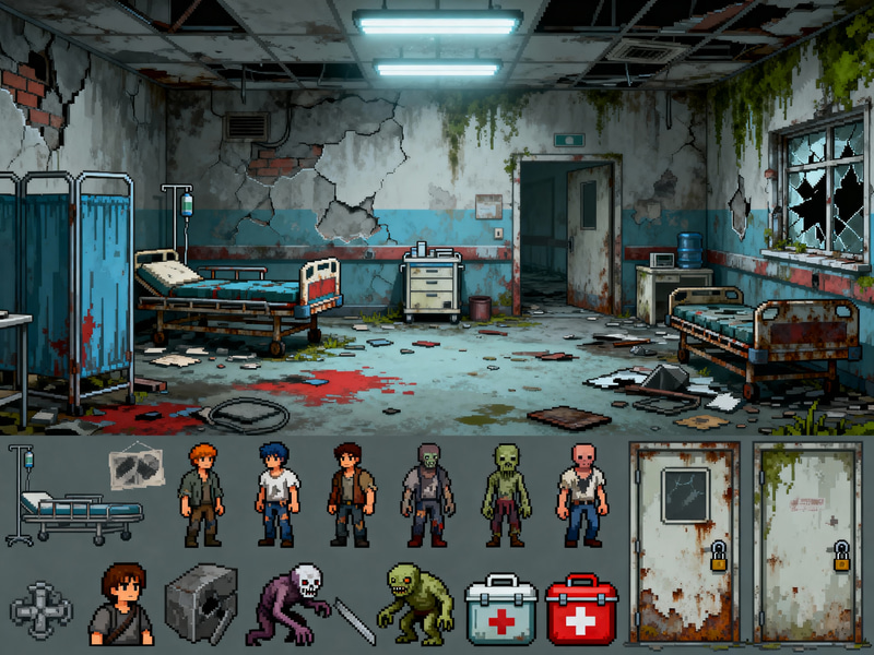 Abandoned Hospital Pixel Art Sprite Sheet for Games