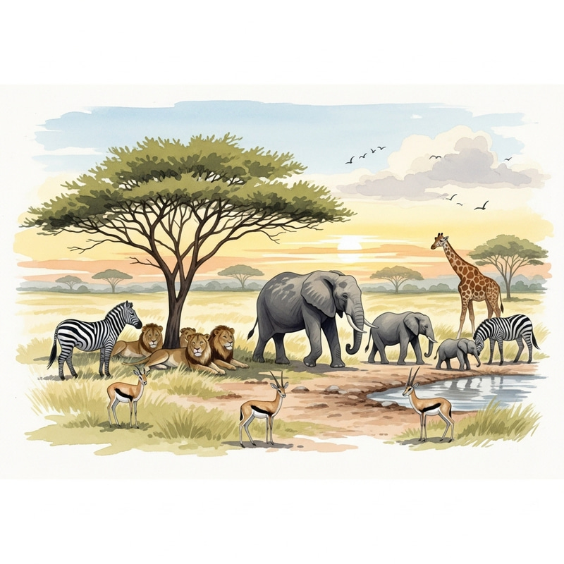 Stunning Watercolor African Safari Art