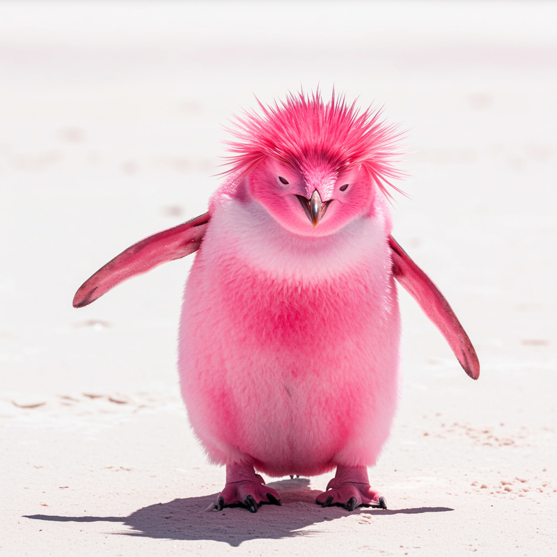 Fun Pink Penguin with Quirky Hairstyle Fun Pink Penguin with Quirky Hairstyle