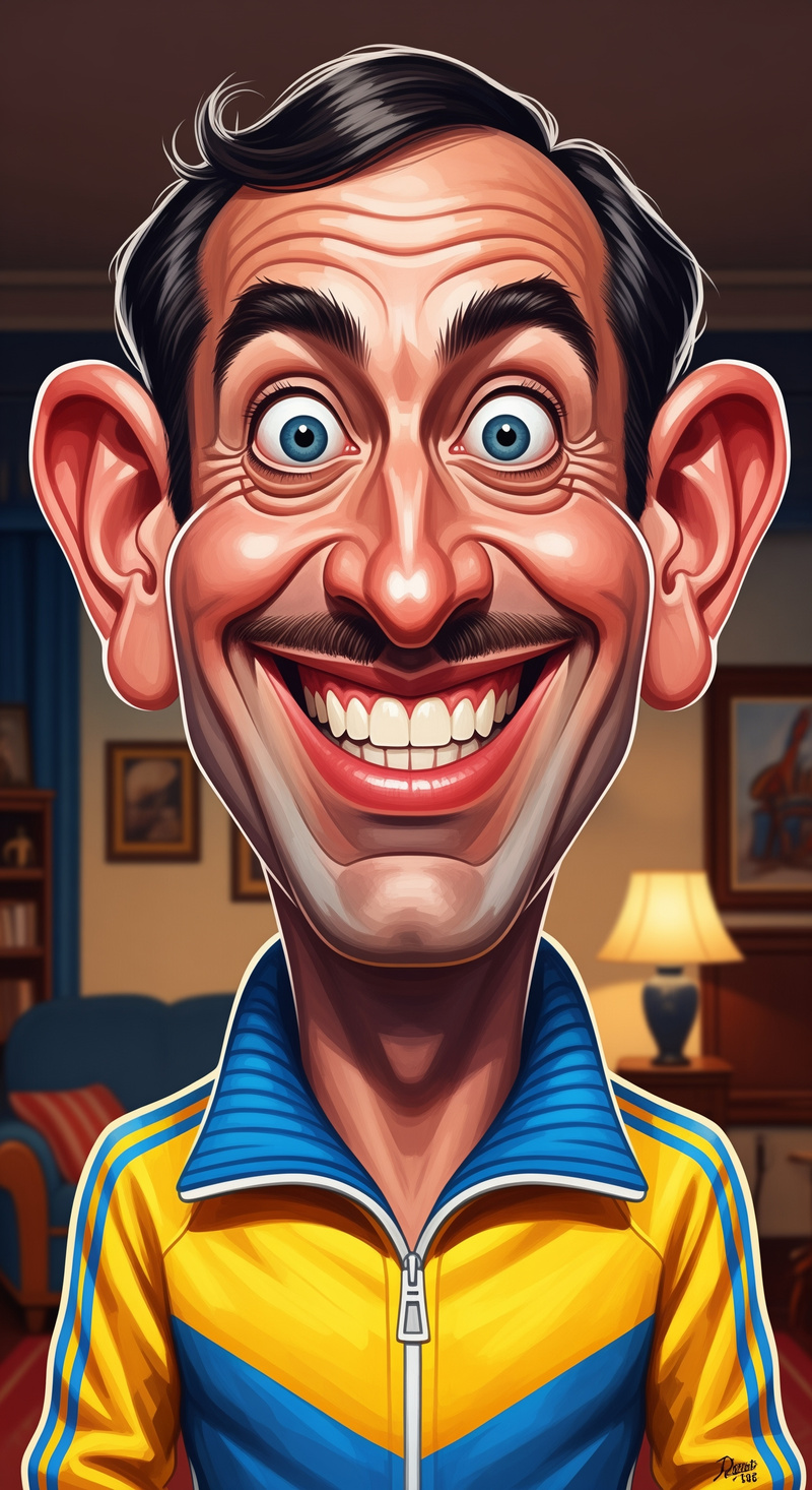 Exaggerated Caricature Art of a Man in Sportswear Exaggerated Caricature Art of a Man in Sportswear