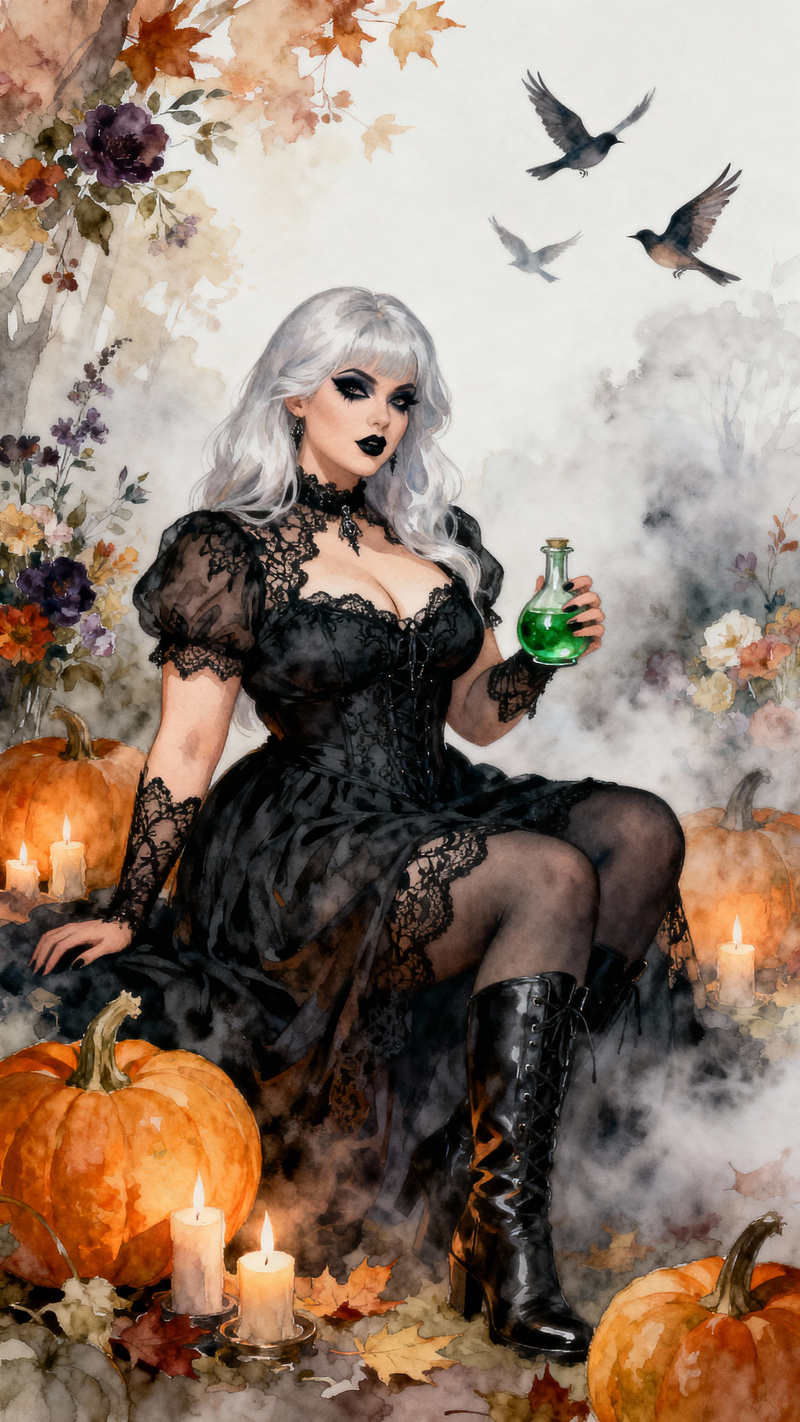 Gothic Witch in Autumn Watercolors Gothic Witch in Autumn Watercolors
