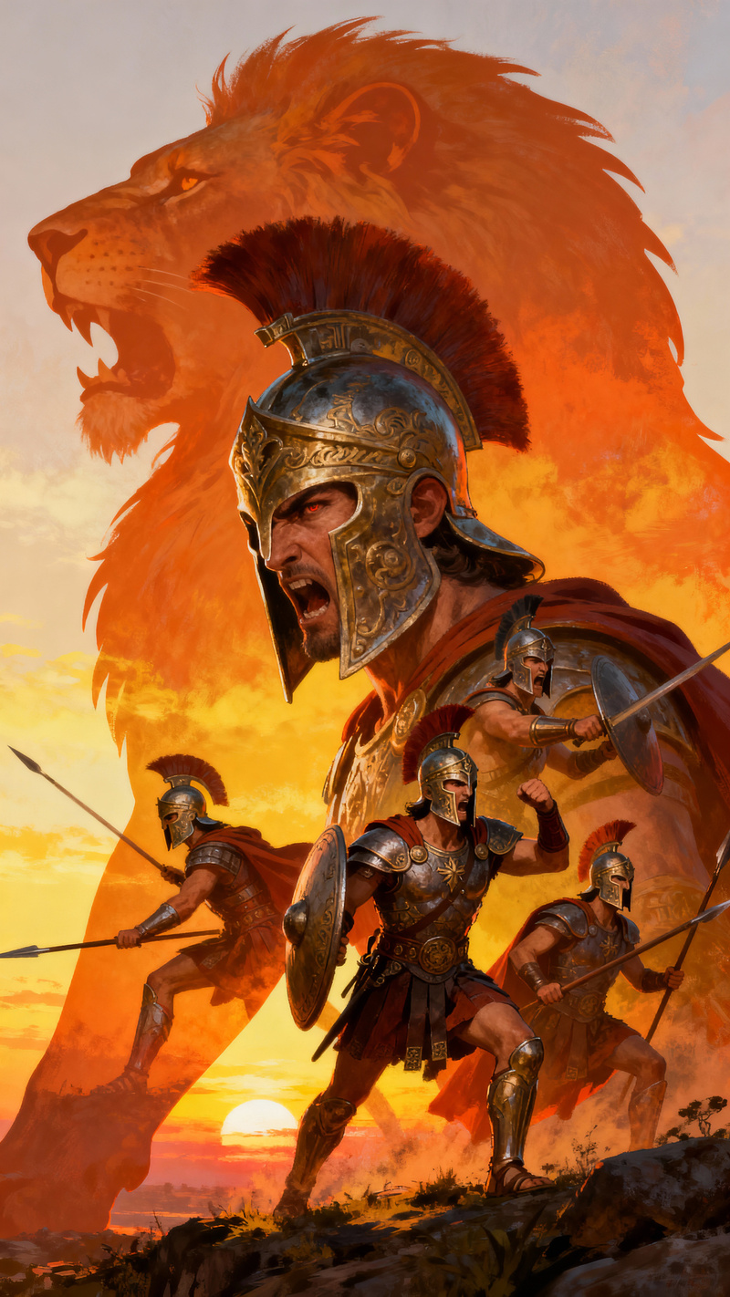 Surreal Lion Art - Mythological Warriors in Sunset Surreal Lion Art - Mythological Warriors in Sunset