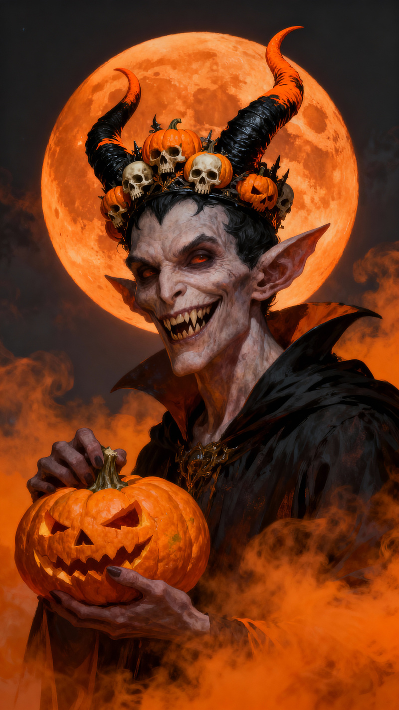 Sinister Demon with Pumpkin Under Full Moon Art Sinister Demon with Pumpkin Under Full Moon Art