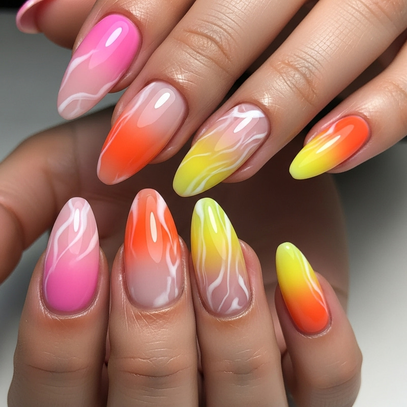 Elegant Pink, Orange, Yellow Nail Design Elegant Pink, Orange, Yellow Nail Design