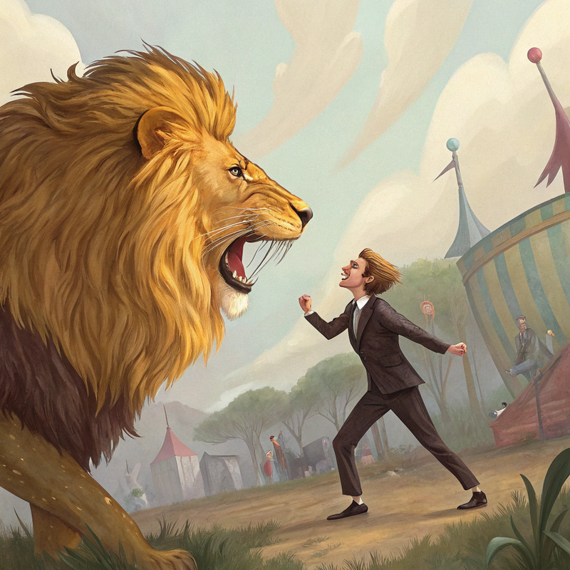 Surreal Lion and Model: A Vibrant Digital Fantasy Surreal Lion and Model: A Vibrant Digital Fantasy