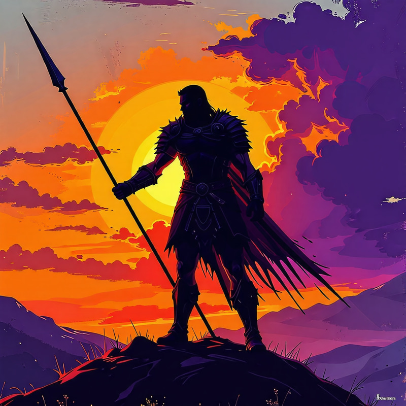 Epic Fantasy Warrior at Sunset: Mythical Art Epic Fantasy Warrior at Sunset: Mythical Art