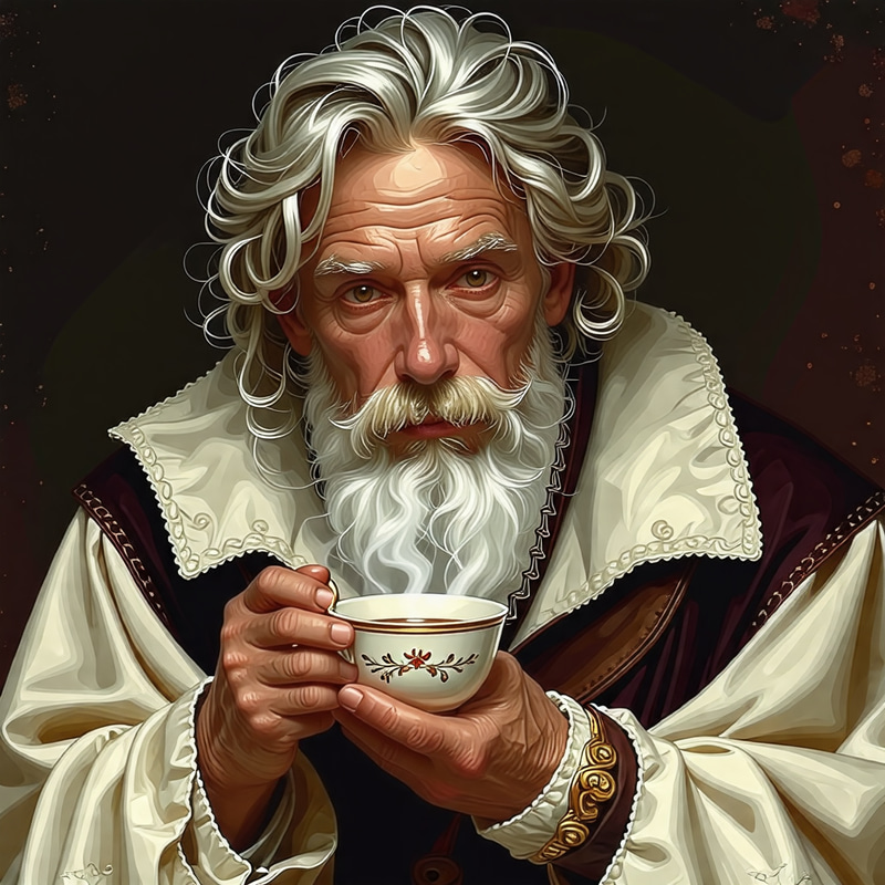 Elegant Scholar with Steaming Tea | Baroque-Inspired Portrait Elegant Scholar with Steaming Tea | Baroque-Inspired Portrait