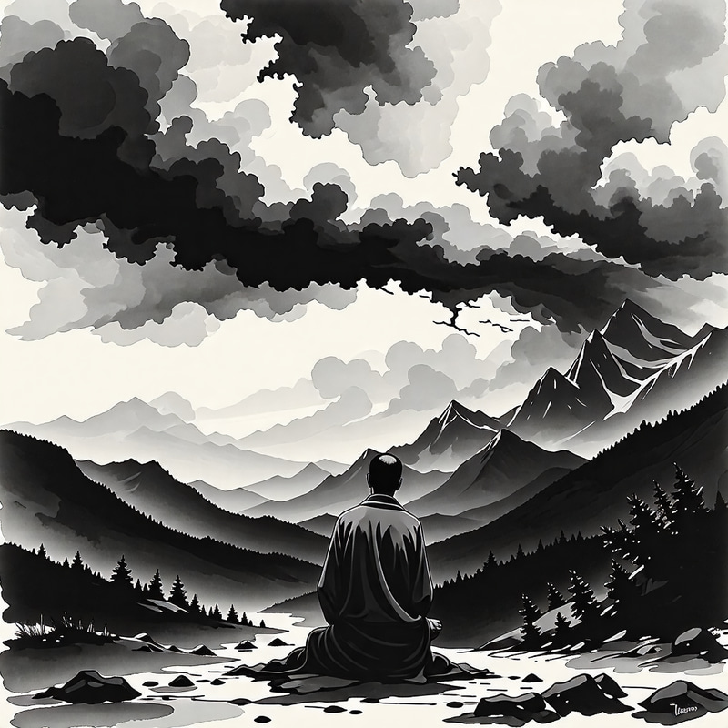 Ancient Persian Wisdom in Serene Mountain Landscape Ancient Persian Wisdom in Serene Mountain Landscape
