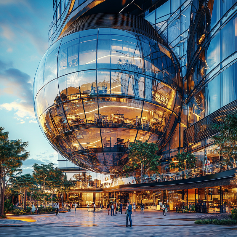 Futuristic Tower with Glass Globe Design Futuristic Tower with Glass Globe Design