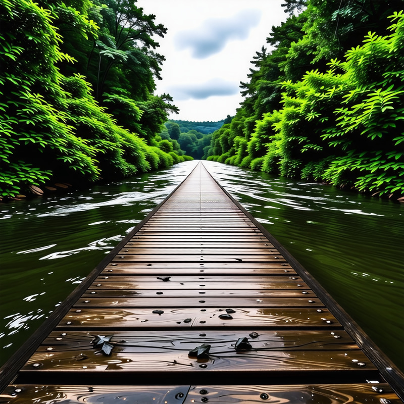 Tranquil River Crossing Surrounded by Dense Foliage Tranquil River Crossing Surrounded by Dense Foliage