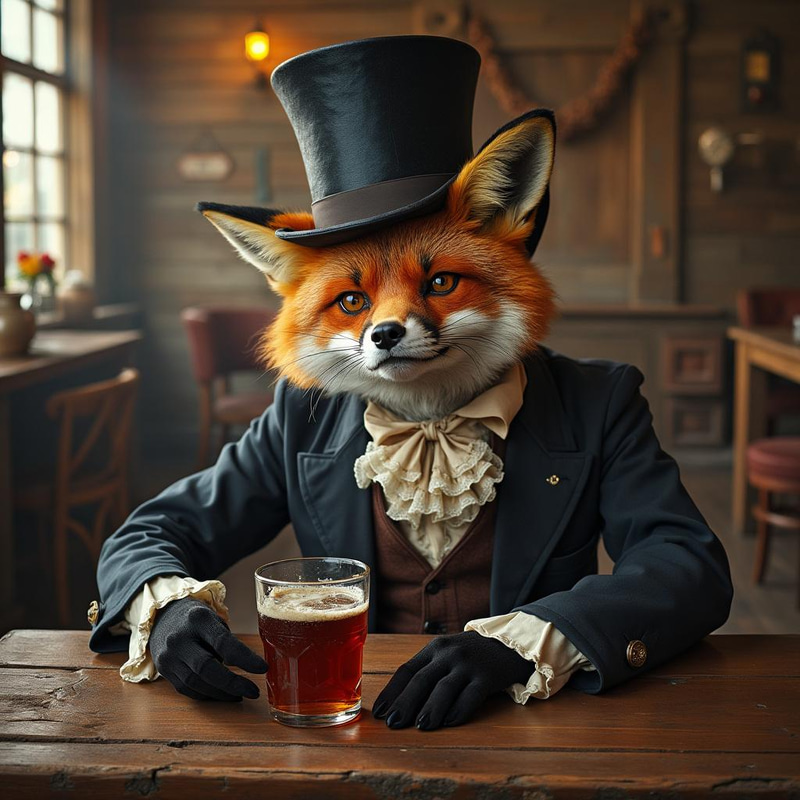 Fox in Top Hat: New England Tavern Scene, 1790 Fox in Top Hat: New England Tavern Scene, 1790
