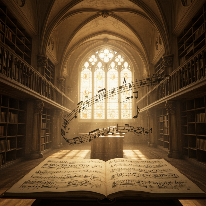 Dancing Music Notes in a Medieval Library Dancing Music Notes in a Medieval Library