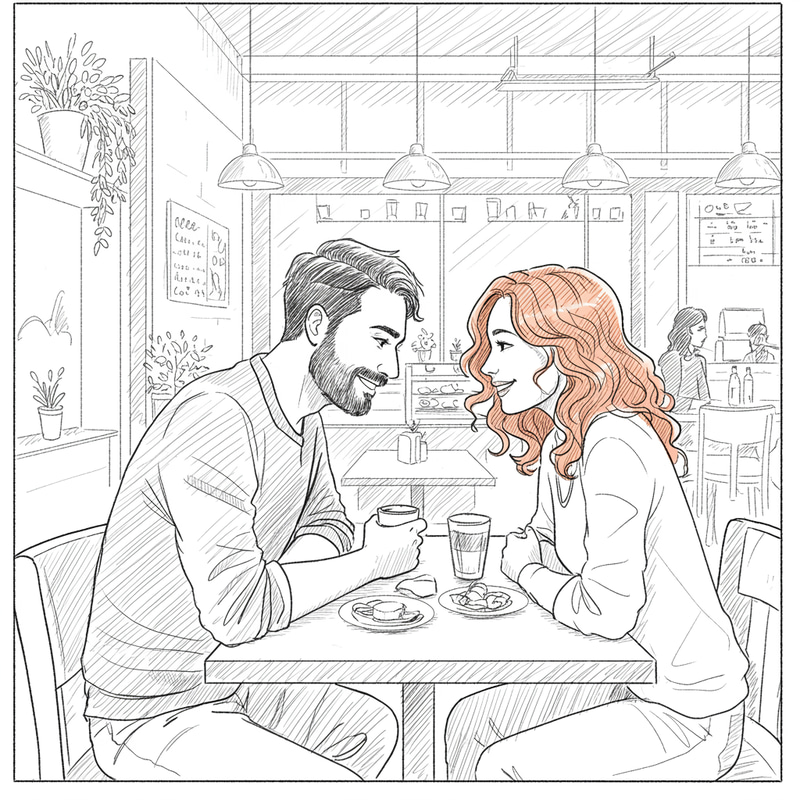 Couple Dining Together in a Cozy Cafe Couple Dining Together in a Cozy Cafe