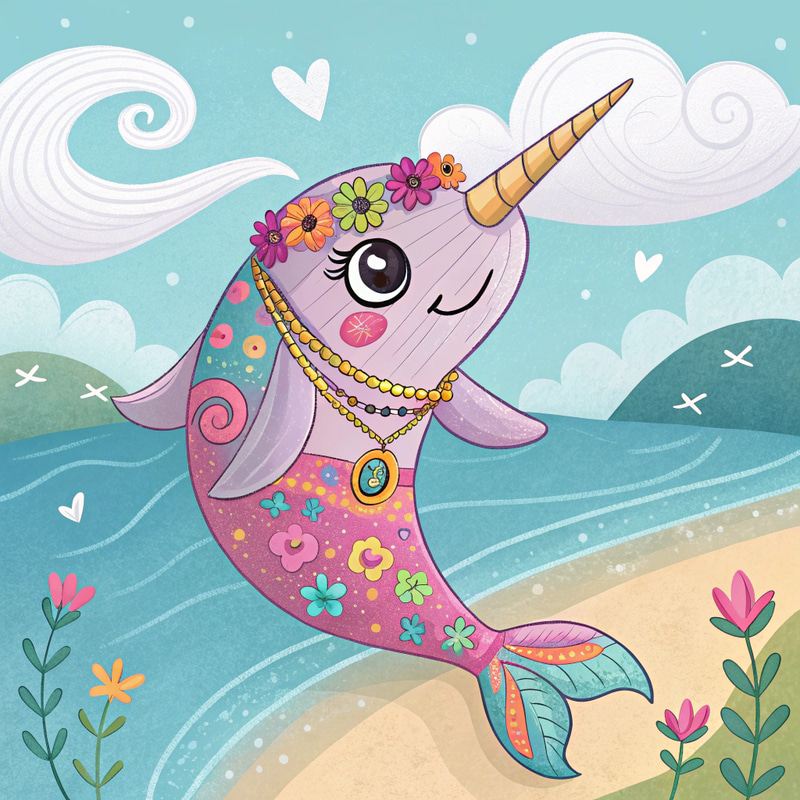 60s Hippie-Inspired Fantasy Narwhal 60s Hippie-Inspired Fantasy Narwhal