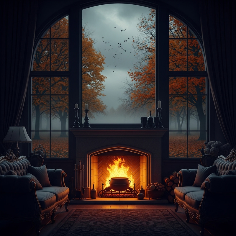 Luxury Spooky House with Cauldron & Fall Scene