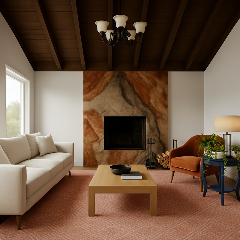 Terracotta Rug & Blue Side Table Home Decor Terracotta Rug & Blue Side Table Home Decor