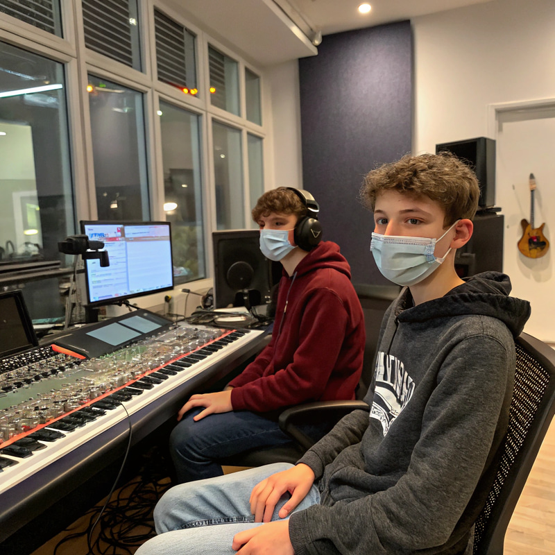 Teen Boys in Music Studio with Masks
