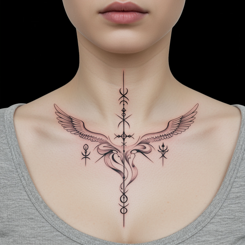 Elegant Angel Tattoos Under Collarbone Design Elegant Angel Tattoos Under Collarbone Design