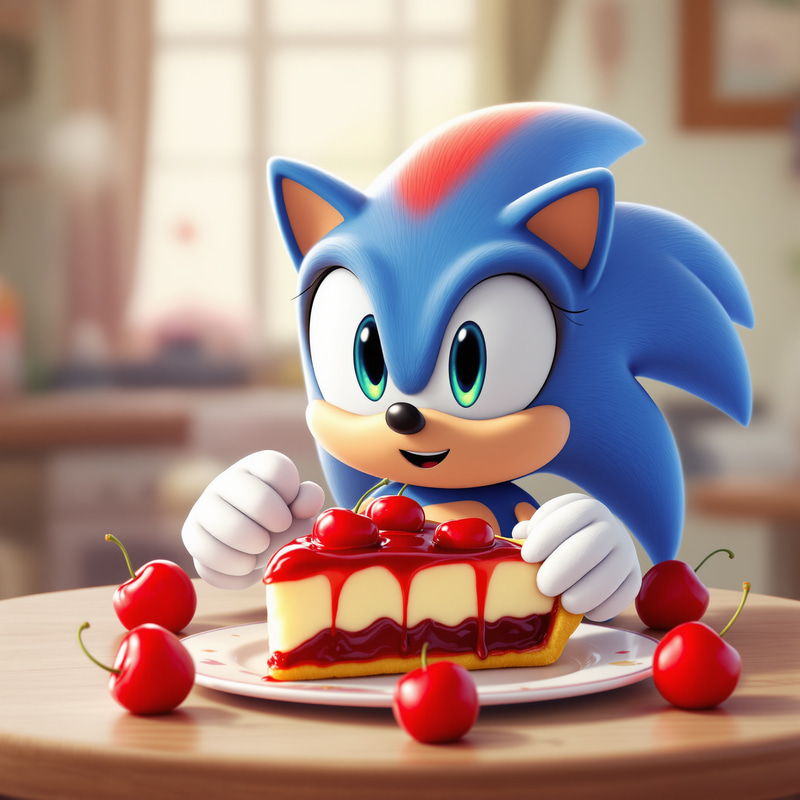 Sonic Hedgehog Enjoys Cherry Pie in 3D Style Sonic Hedgehog Enjoys Cherry Pie in 3D Style