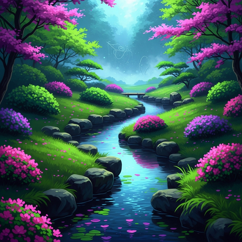 Vibrant Japanese Garden Art Inspired by Avatar Vibrant Japanese Garden Art Inspired by Avatar