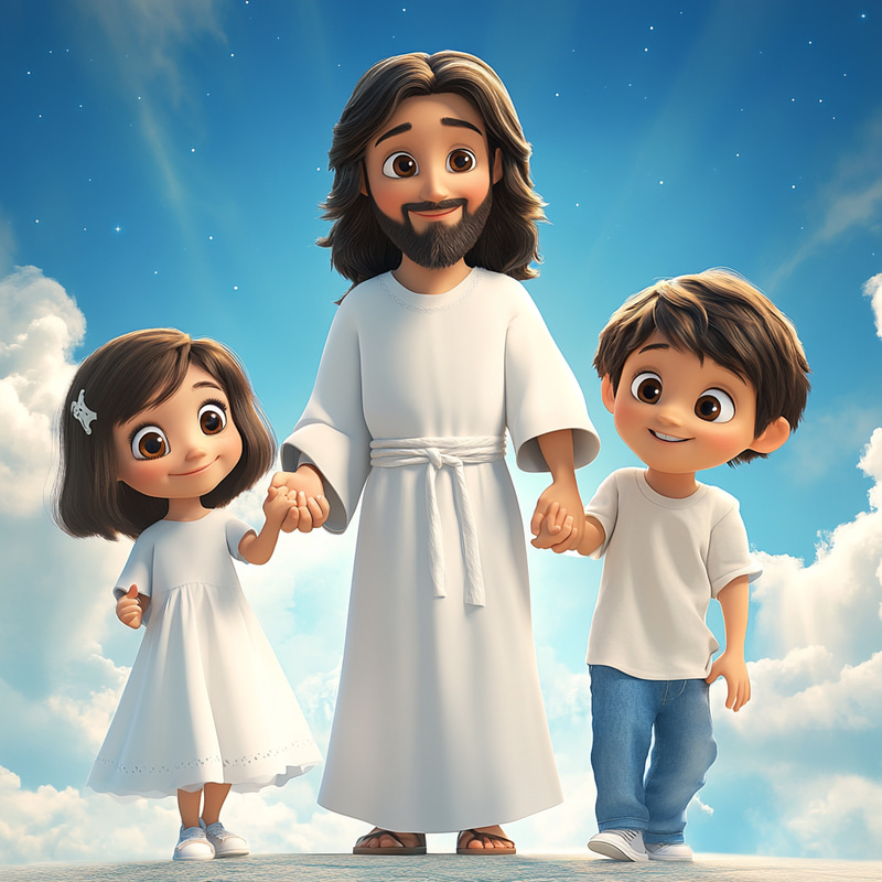 Twins Holding Hands with Jesus in Heaven Twins Holding Hands with Jesus in Heaven