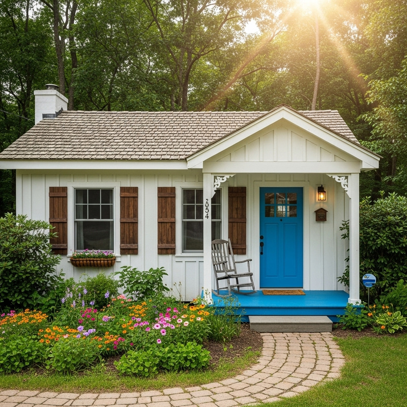 Charming White Cottage with Blue Porch Door Charming White Cottage with Blue Porch Door