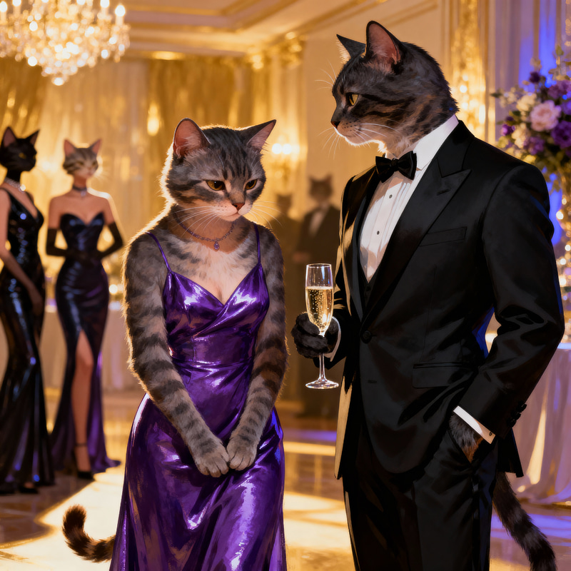 Luxury Cat Couple Party Scene Luxury Cat Couple Party Scene