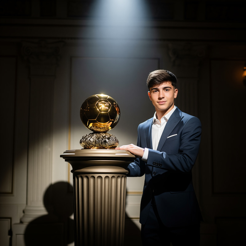Teen Footballer with Golden Ballon d'Or Trophy Teen Footballer with Golden Ballon d'Or Trophy