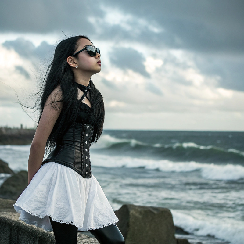 Stylish Girl in Black Corset and White Skirt Stylish Girl in Black Corset and White Skirt