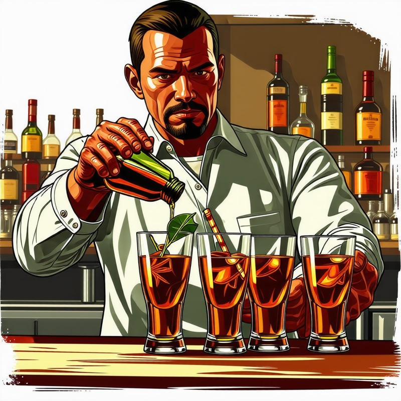 GTA San Andreas Style Bartender Pouring Alcohol Glasses GTA San Andreas Style Bartender Pouring Alcohol Glasses