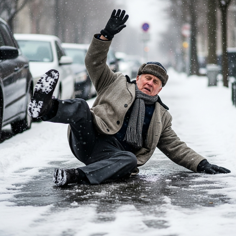 Elderly Person Slips on Ice and Snow Elderly Person Slips on Ice and Snow