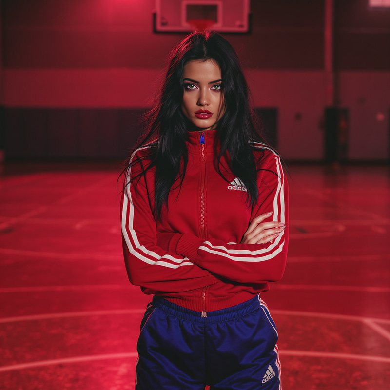 Seductive Young Woman in Tracksuit at Basketball Court Seductive Young Woman in Tracksuit at Basketball Court