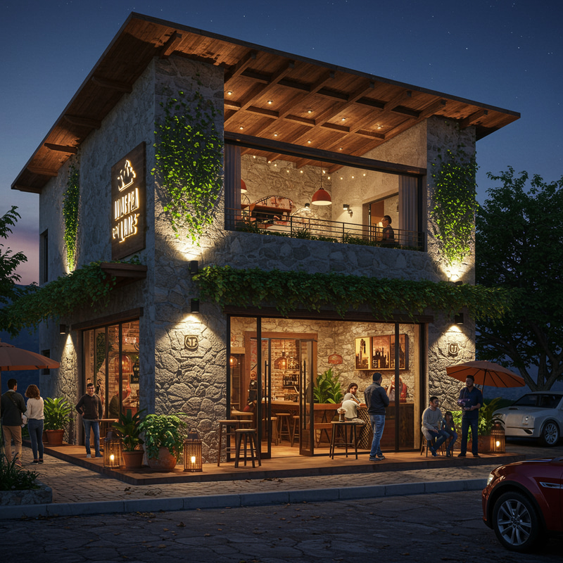 Family-Friendly Bar Design in Cuernavaca at Night