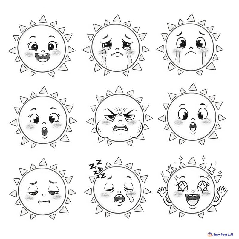 Cute Sun Mascot Sketches for Kids