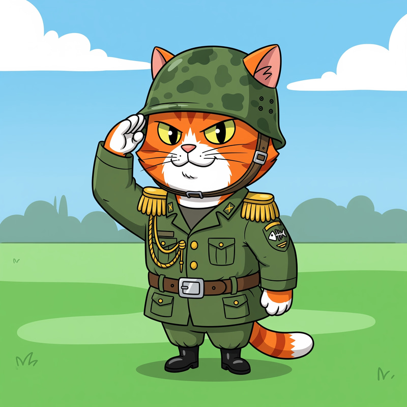 Cartoon Cat Dressed as Soldier Cartoon Cat Dressed as Soldier