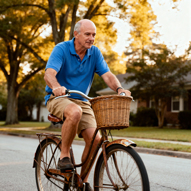 Balding Middle Aged Man Cycling