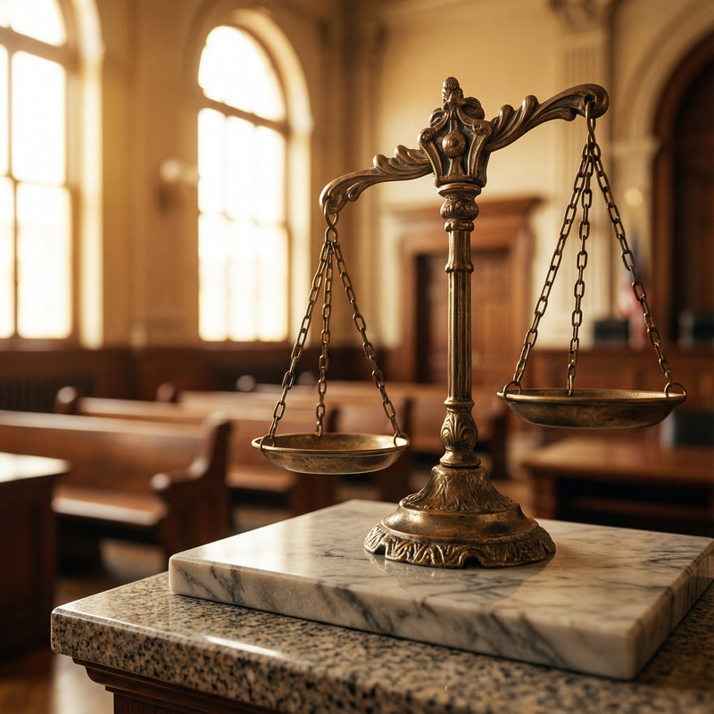 Classic Bronze Scales of Justice in Courtroom Classic Bronze Scales of Justice in Courtroom