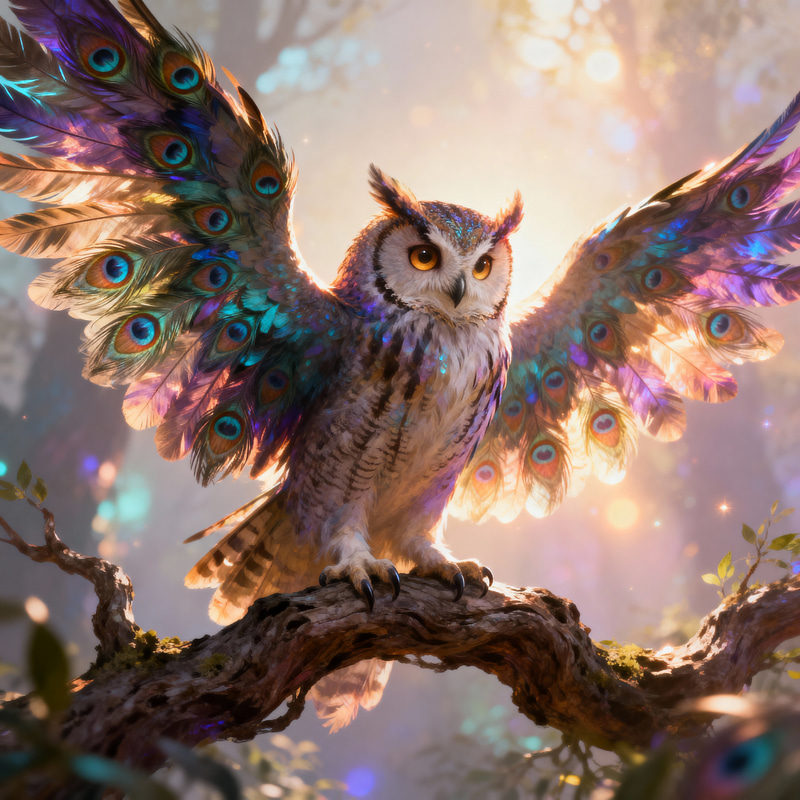 Fantasy Owl with Unique Eye-Patterned Wings Fantasy Owl with Unique Eye-Patterned Wings