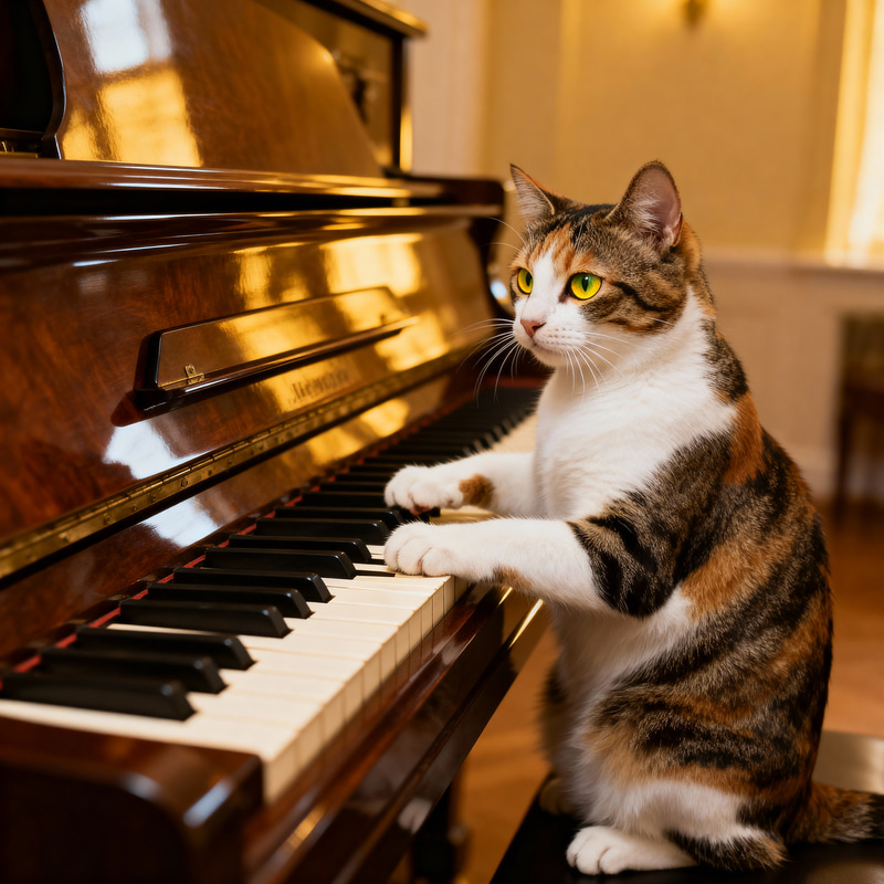 Cat Plays Grand Piano: A Joyful Melodic Scene