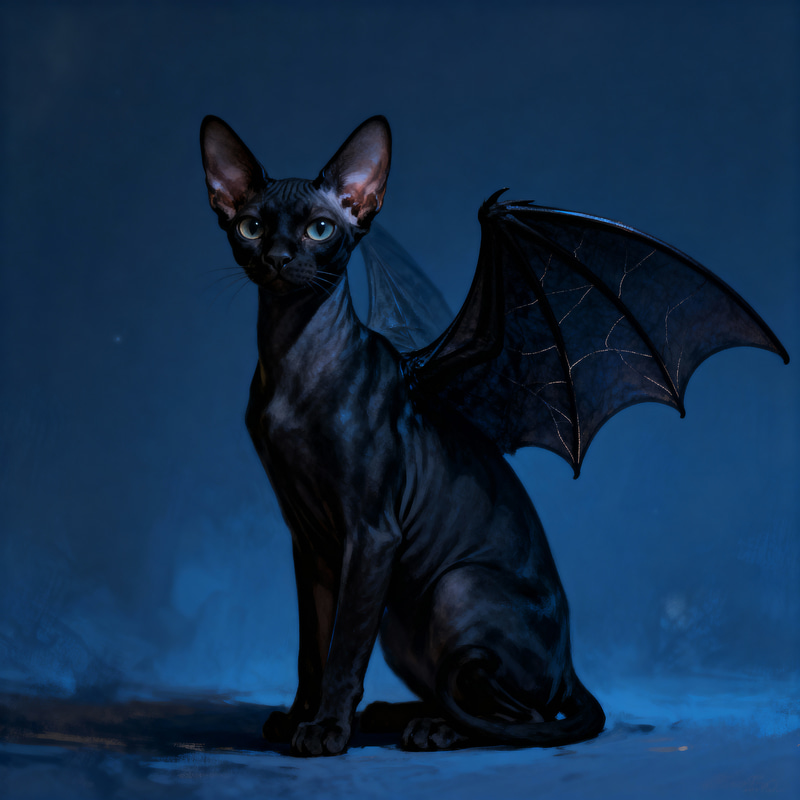 Oriental Black Cat with Bat-Like Wings Oriental Black Cat with Bat-Like Wings