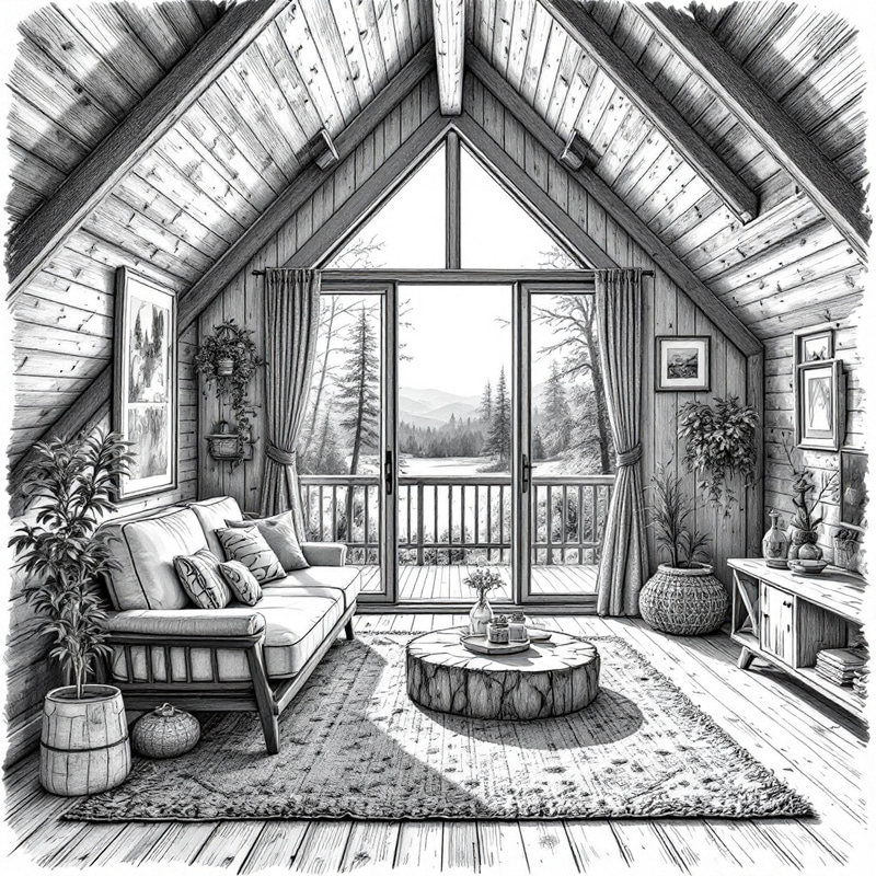 Cozy Cabin Interior | Award-Winning Design Sketch Cozy Cabin Interior | Award-Winning Design Sketch