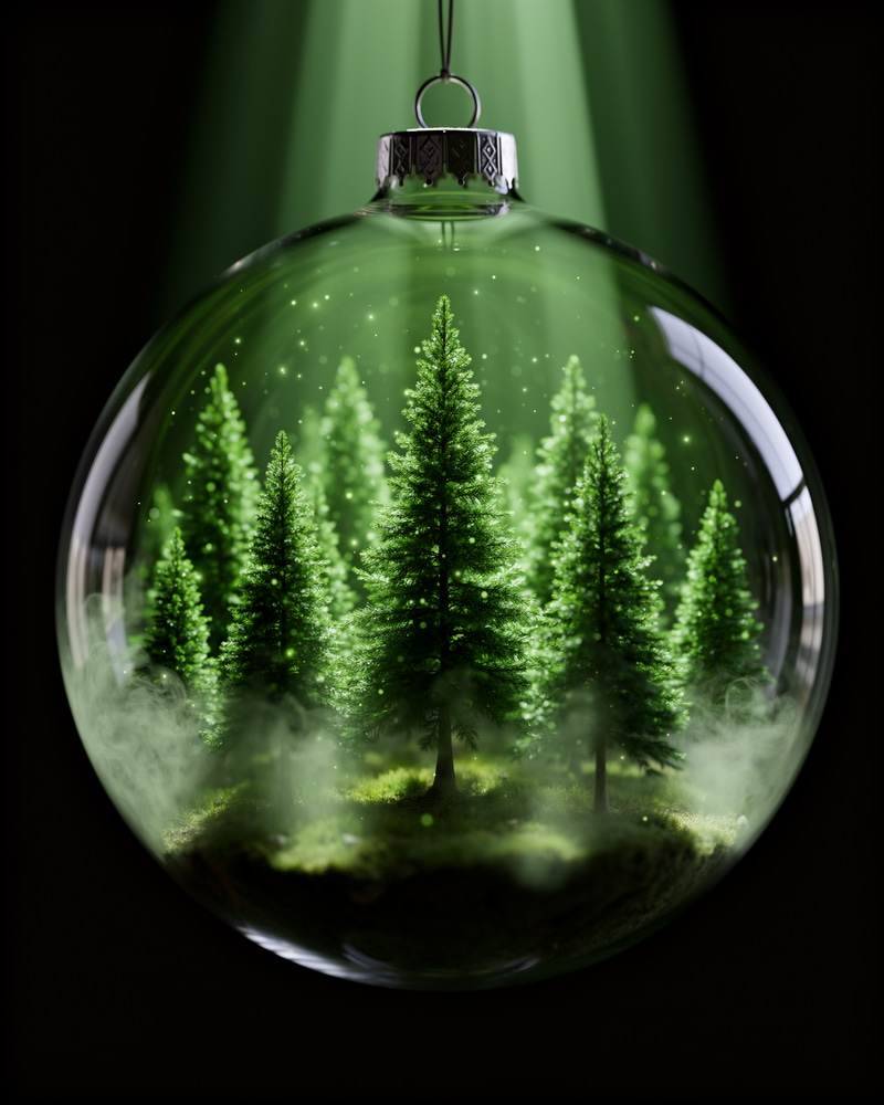 Translucent Glass Ornament with Miniature Pine Forest