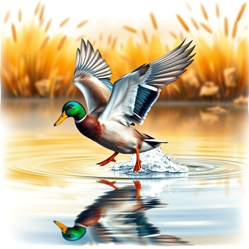 Vibrant Watercolor Mallard Duck Taking Flight Vibrant Watercolor Mallard Duck Taking Flight