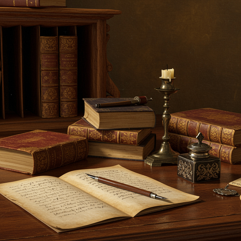 Classic Baroque Oil Painting on University Desk