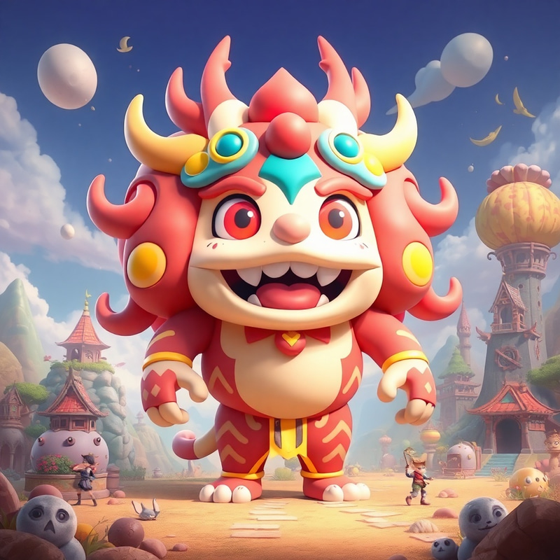 Giant 3D Korumi Character in Whimsical Landscape Giant 3D Korumi Character in Whimsical Landscape