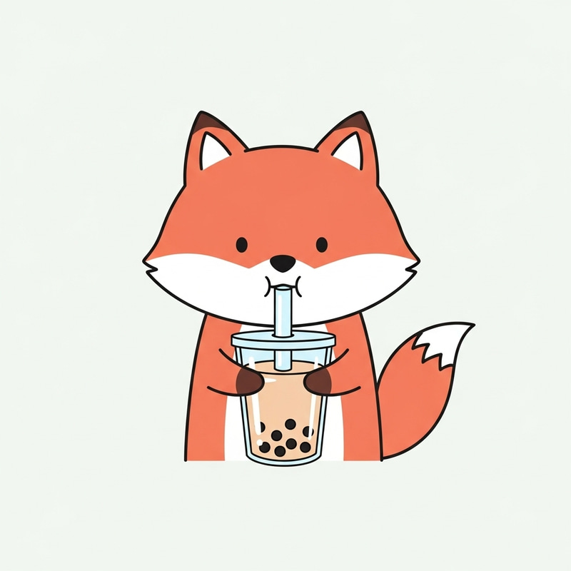 Cute Minimalist Fox Doodle Drinking Milk Tea Cute Minimalist Fox Doodle Drinking Milk Tea