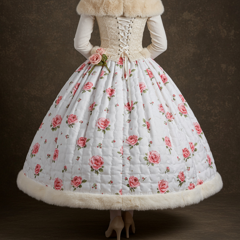 Elegant White Skirt with Pink Rose Embroidery Elegant White Skirt with Pink Rose Embroidery